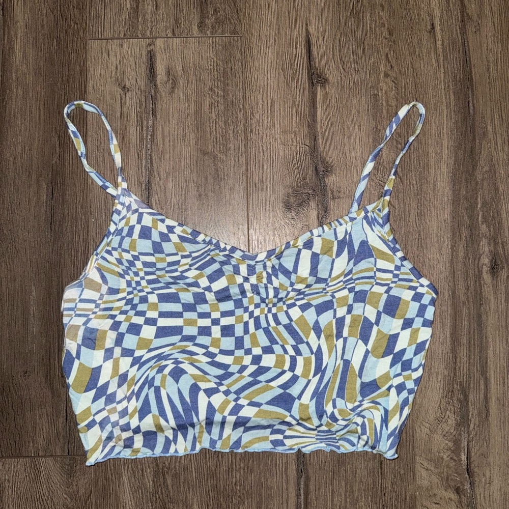 PacSun Blue and White Fitted Crop Camisole